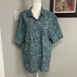 Tori Richard 2XL (XXL) Hawaiian Shirt Blue w/Fern/Plant Pattern